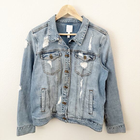LEITH x NORDSTROM | Y2K Denim Jean Jacket Distressed Light Blue | Size Medium - Picture 1 of 8